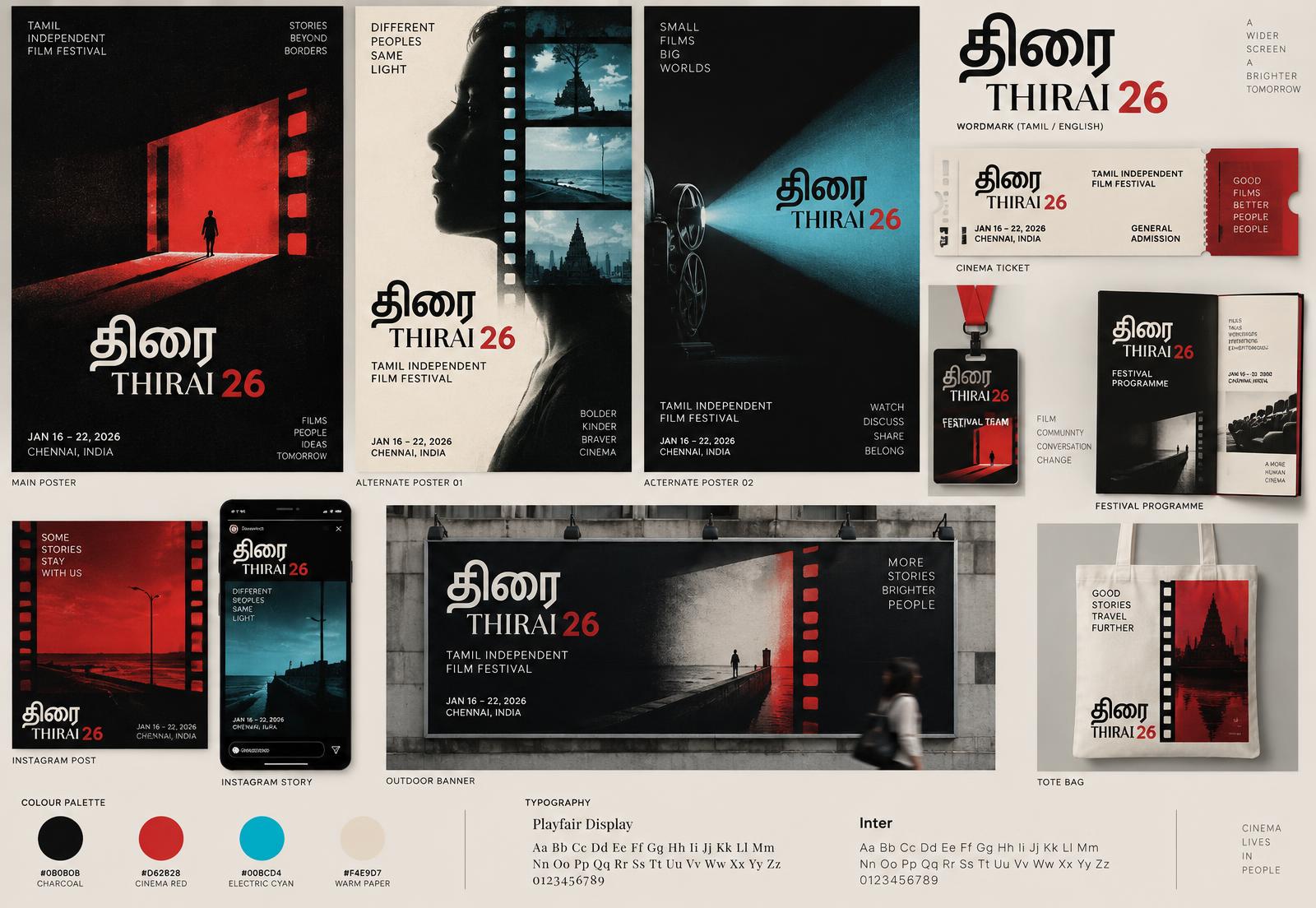 Thirai Tamil film festival poster campaign, tickets, badge, programme, social media and outdoor banner